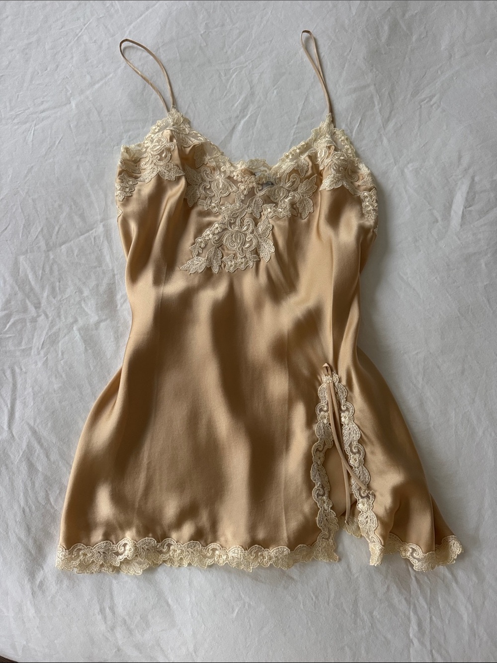 La Perla Champagne Satin Lace-Trim Chemise